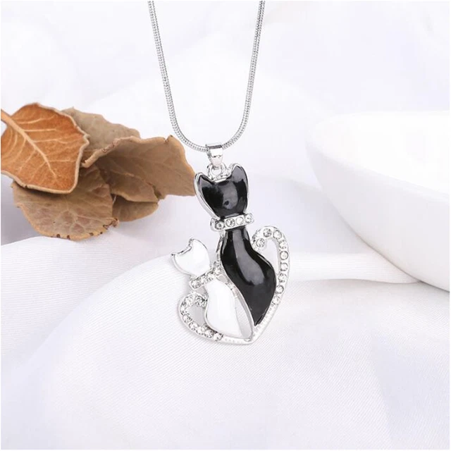 Black And White Cat Diamond Pendant Necklace Necklace Jewelry Animal