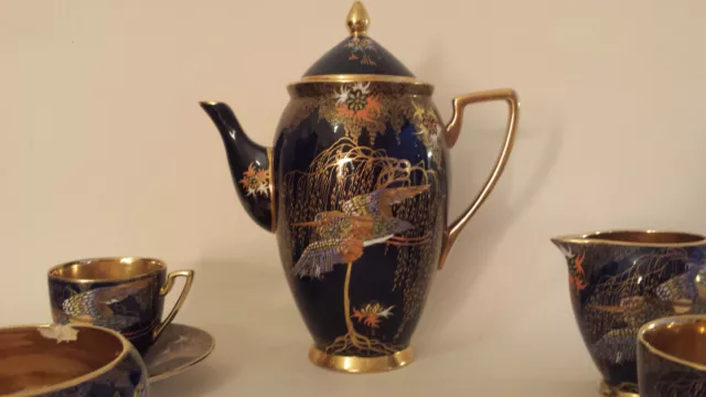 Beautiful Carlton Lustre Ware part coffee set 'Sketching Bird' Art Deco 2