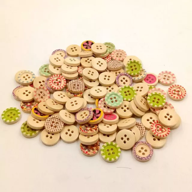 Mixed Colorful Wood 4 Holes Round Buttons for Sewing Scrapbooking Crafts 30
