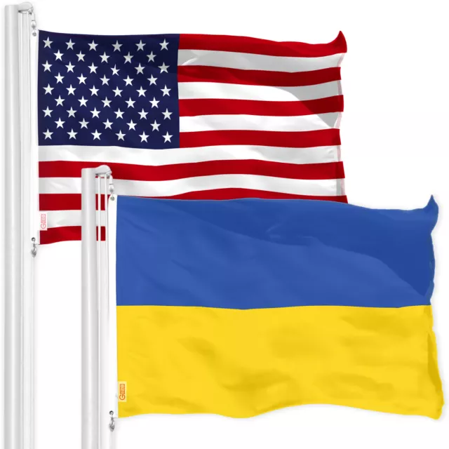 USA American Flag & Ukraine Ukrainian Flag 3x5FT Printed 150D Polyester By G128