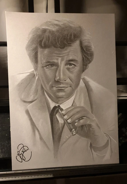 COLUMBO DETECTIVE PETER Falk Art Pencil Drawing Pastel Picture Poster COLUMBO DETECTIVE PETER Falk Art Pencil Drawing Pastel Picture Poster