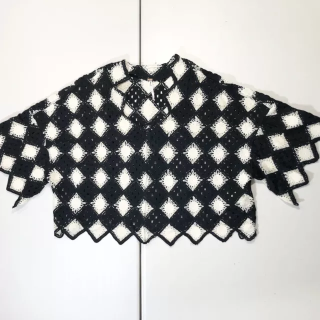 Free People Beach House Tee Size XS/S Black Oversized Crochet MSRP $128