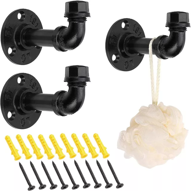 3 Pcs Industrial Pipe Coat Hook Racks Towel Holder Hanger Wall Mounted