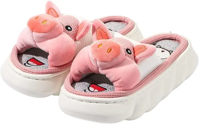 gootrades Cute Plush Animal Pig Slippers for Women, Cartoon Comfy Memory...