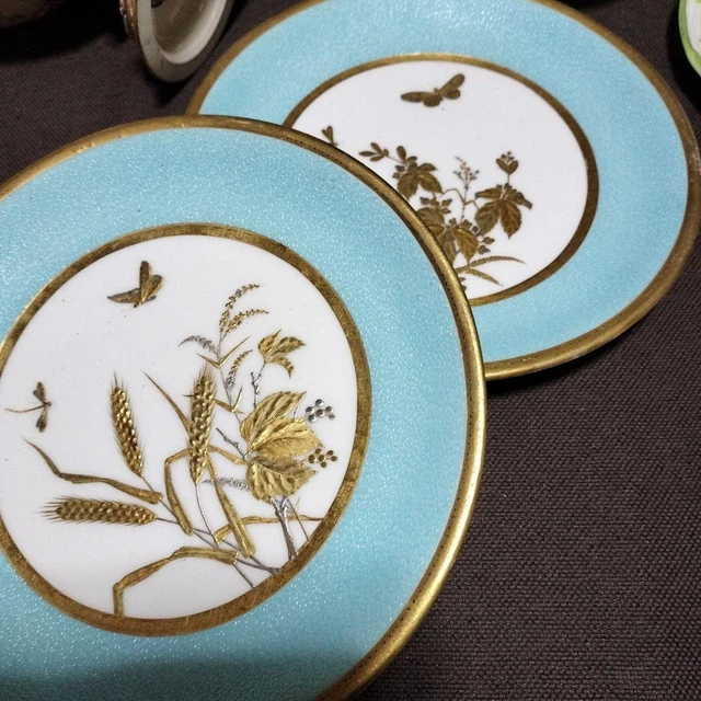 2 MINTON ANTIQUE Show Plates Japonisme Bird Flower Gold