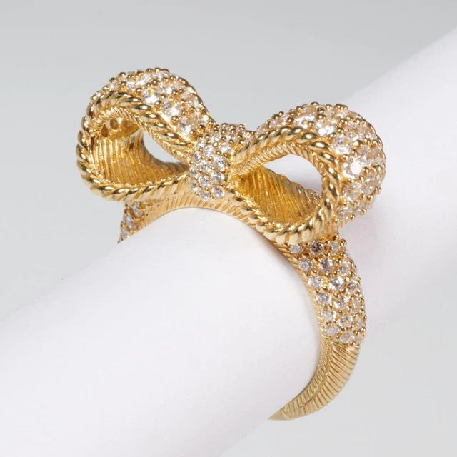 Judith Ripka Gold Tone Sterling Silver White Diamonique CZ Bow Ring Size 7.25 Judith Ripka Gold Tone Sterling Silver White Diamonique CZ Bow Ring Size 7.25