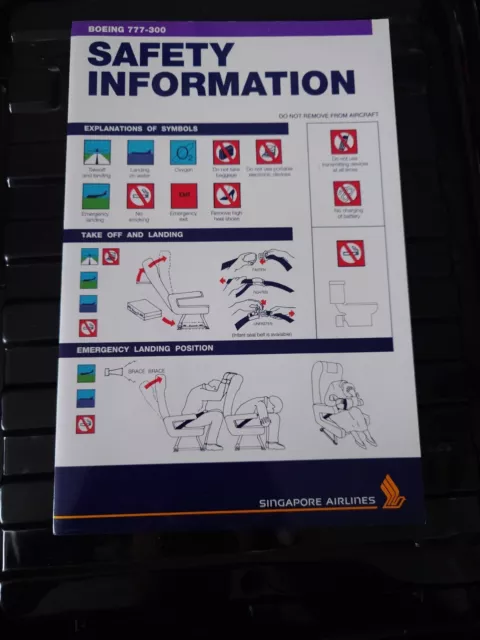 Singapore Airlines Boeing 777-300 SQA0431F Safety Card