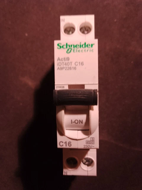 Disjoncteur Mono Schneider DT40 C16A - 16 Ampères, Référence A9N21025, Occasion Comme Neuf
