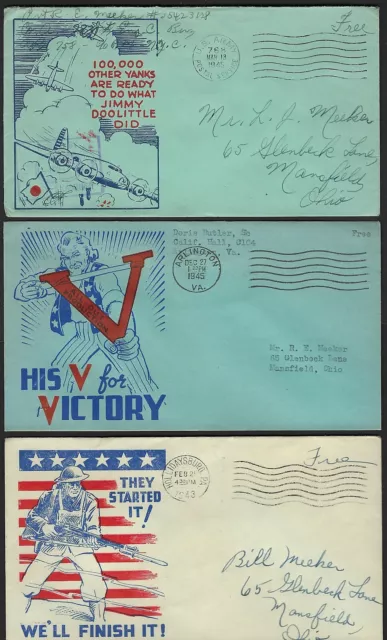 Us 1944 Six Patriotic Covers With Different Cachets & Slogans