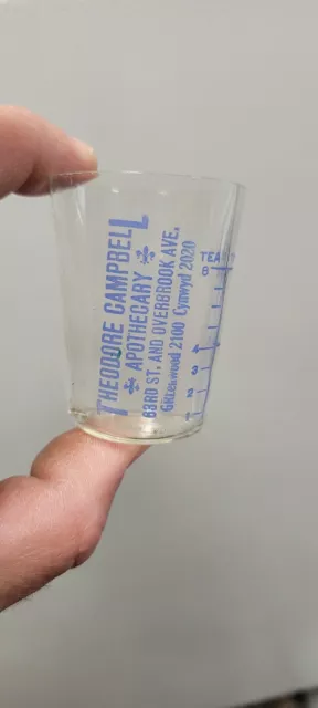 Vintage Theodore Campbell Apothecary Phila PA Advertisement Dose Shot Glass Rare
