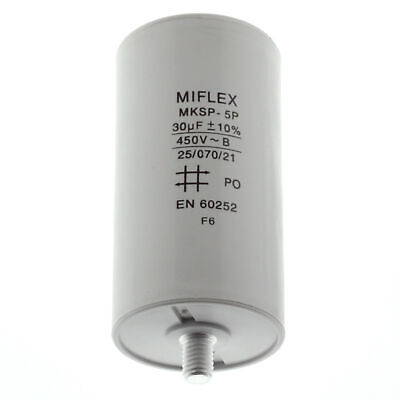 AnlaufKondensator MotorKondensator 25µF 450V 45x83mm Stecker M8 ; Miflex ; 25uF 