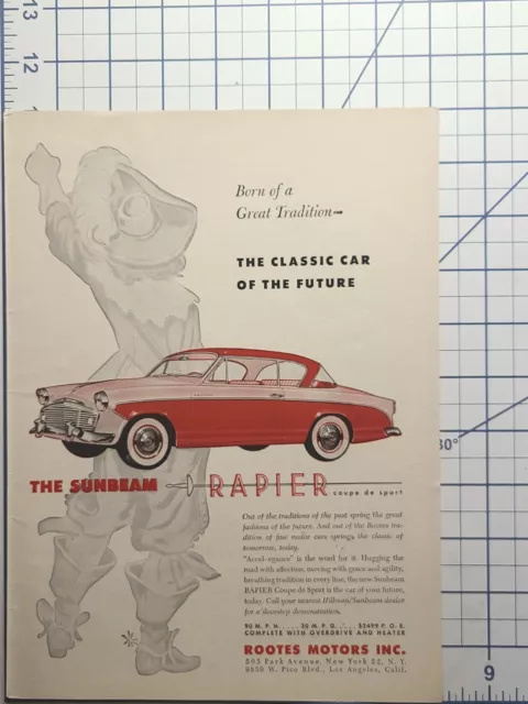 Sunbeam Rapier Coupe-de-Sport Musketeer Classic Car Future Vintage Print Ad 1956 2