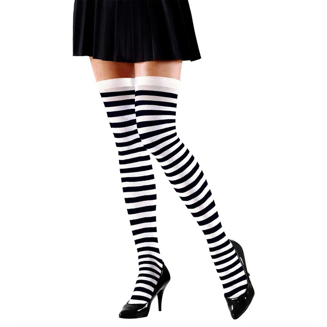 Calze senza supporto anello overknees bianco e nero a righe calze ad anello punk