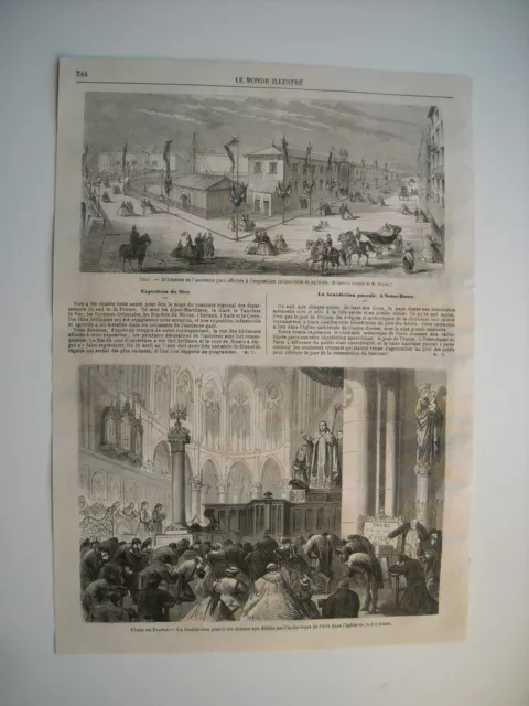 Gravure 1865. Nice. Batiments De L’ancienne Gare. Dans L’eglise De Notre-Dame..