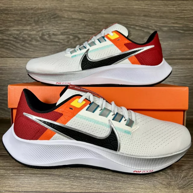 Nike Men's Air Zoom Pegasus 38 White Red Black Athletic Running Shoes Sneakers