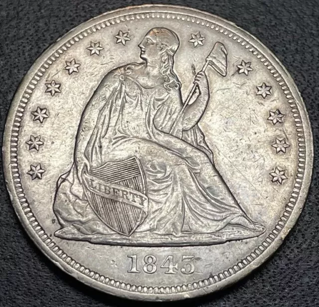 1843 Seated Liberty Silver Dollar - AU/BU - No Reserve!!!  165,100 Minted!!