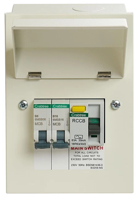 Loadstar 2 Voie Garage Unité Consommateur 100A Interrupteur 63A 30mA Rcd 2x Mcbs