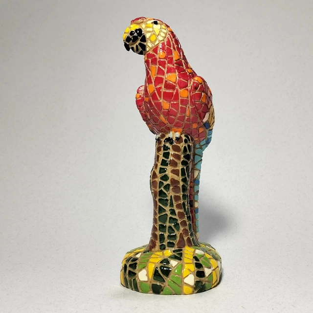 PAPPAGALLO ARA IN MOSAICO ORIGINE "SPAGNA" IN STILE BARCINO 14x7x6 CM 165 GR 3