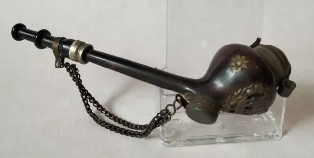 Pipe de collection Suisse en Bois et Corne avec motif de Vache 3