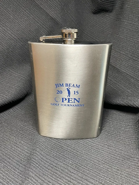 Jim Beam 2015 Open Golf Tournament Hip Flask Stainless Commemorative HTF GUC