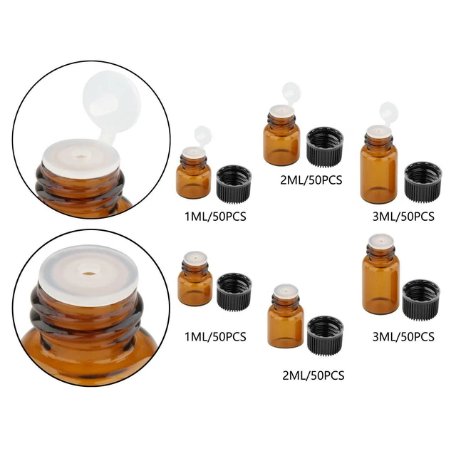 50 Pcs Ambre Mini Bouteille En Verre Couvercle À Vis pour Huiles De Massage
