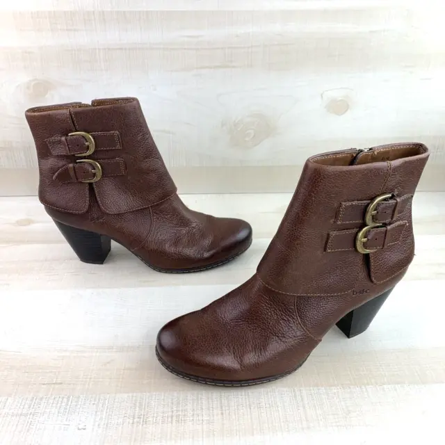 Boc Born Boots Womens Size 8.5 M Ankle Booties Brown Leather Zip Up Block Heels