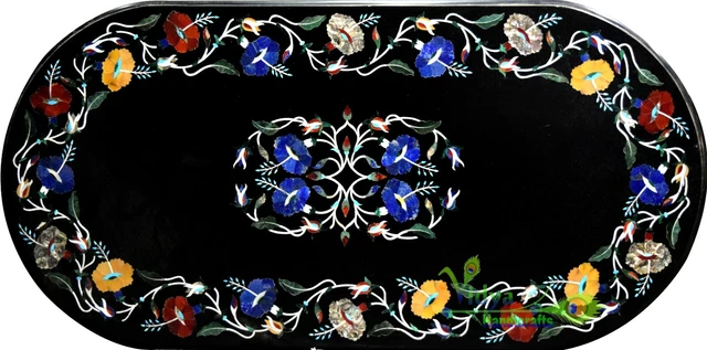24 x 48 Inches Dining Table Top Marble Center Table Handmade Inlay Interior Deco