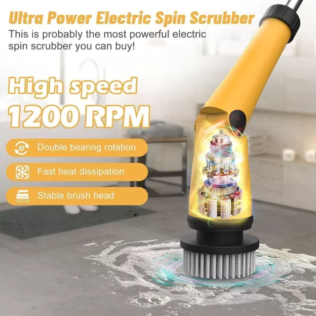 Electric Spin Scrubber Cordless Powerful Cleaning Brush Extensible mit 2 Battery 3