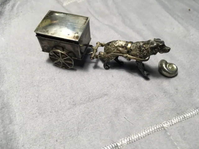 Antique German 800 Silver Sheppard dog pulling Cart rare piece