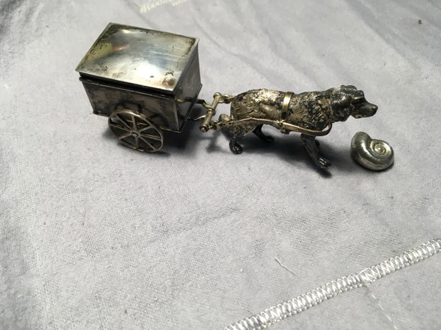Antique German 800 Silver Sheppard dog pulling Cart rare piece Antique German 800 Silver Sheppard dog pulling Cart rare piece