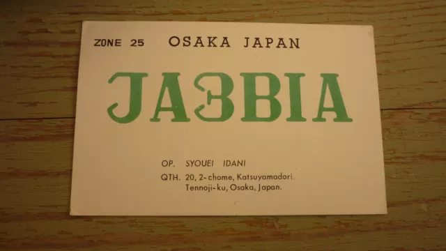 Old Japanese Ham Qsl Radio Card, 1962 Osaka Japan, Ja3Bia