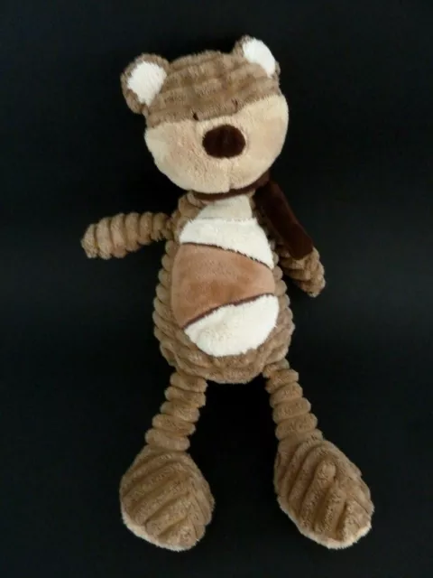 S99. DOUDOU PELUCHE TEX BABY OURS MARRON ECRU BEIGE ECHARPE VELOURS 31cm - TTBE 2