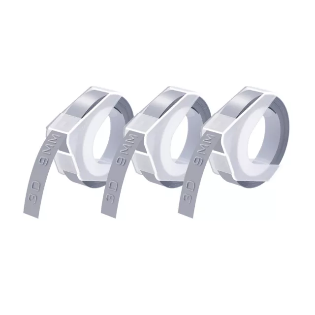 3x Gaufrage Étiquettes de Marquage pour DYMO Ruban 9mm*3m Blanc sur Argent