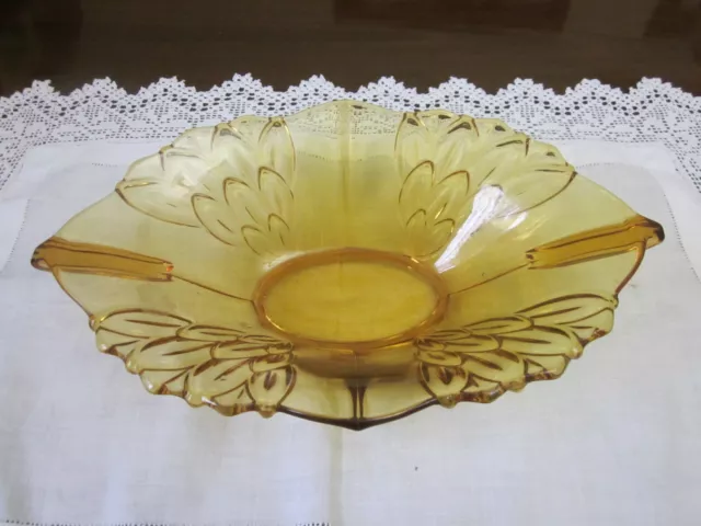 Art Deco Stolzle Amber Depression Glass Oblong Bowl