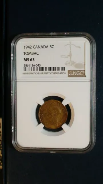 1942 Canada Five Cents NGC MS63 TOMBAC 5C Coin PRICED TO SELL NOW!