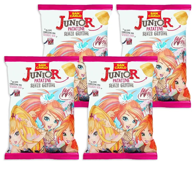 4X San Carlo Patatine Junior Winx Club Snack Senza Glutine con Sorpresa 30g