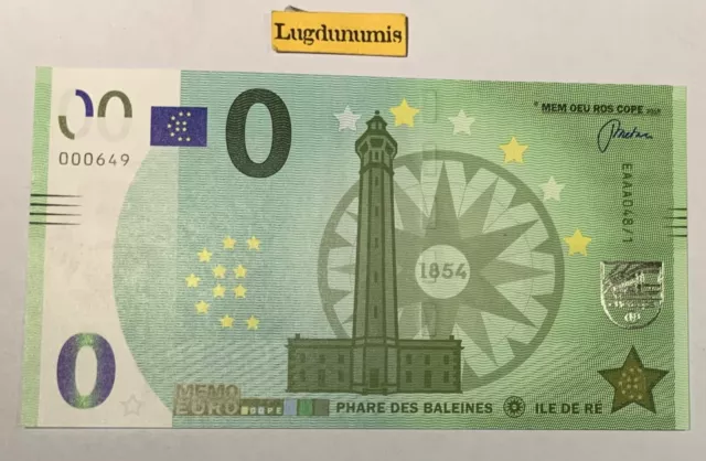 Billet 0 Euro Phare des baleines 2018 - euro souvenir touristique