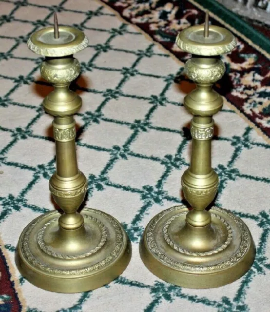 Brass Candlestick Holders Pair Intricate Engraving Heavy Candle Holders