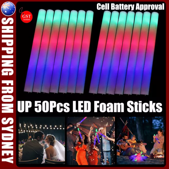 UP 50Pcs LED Foam Sticks RGB Thunder Wand Glow Sticks Flashing Light Rave Party