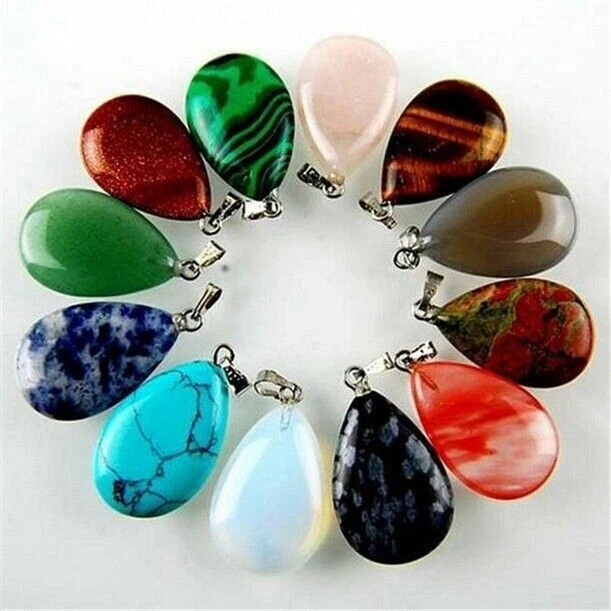 12PCS Mixed Gemstone Stone Agate Teardrop Pendant Bead Jewelry Accessories