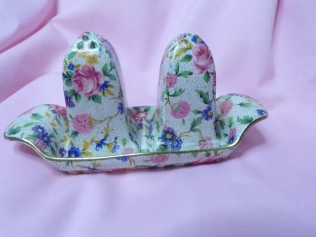 Antique Royal Winton Grimwades OLD COTTAGE CHINTZ Salt and Pepper With Tray