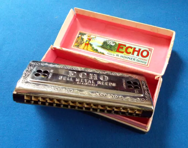 Hohner vintage Mundharmonika The ECHO HARP B/F Stimmung - Bell Metal Reeds Reg.