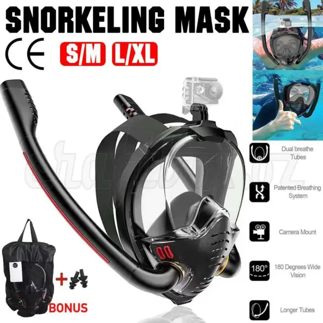 Snorkel Goggles Full Face Diving Mask Snorkel Swim 180° View Anti Fog Snorkeling