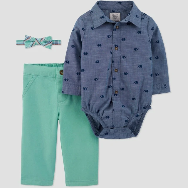 Carter's 3Pc Baby Boys Elephant Bodysuit, Bowtie & Pants Set Newborn, 3 Months