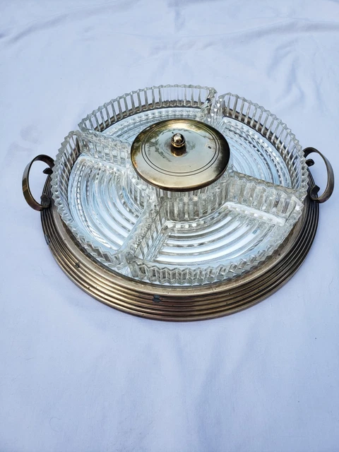 Plateau De Service Art Déco En Verre Avec 5 Raviers - Apéritif - Vintage 1960