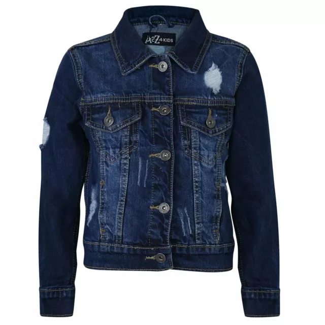 Kids Boys Denim Jackets Designer Dark Blue Ripped Jeans Fashion Coat Age 3-13 Yr