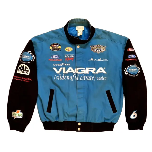 Mark Martin Viagra Jacket #6 Nascar Roush Racing Ford All Over Patches Logo Sz M