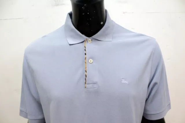 Burberry Polo Taglia L Uomo T-Shirt Maglietta Maglia Azzurro Cotone Logo Man 2