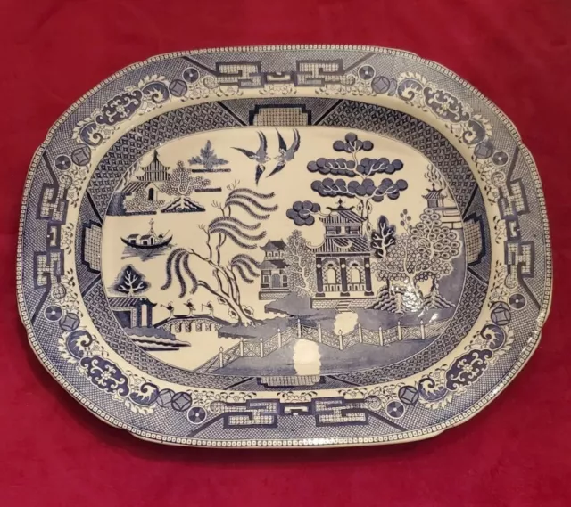 Large 19th Century Staffordshire Platter in "Blue Willow" Pattern