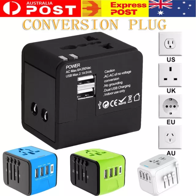 International Universal Travel Adapter 3 USB Type-C Outlet Converter Plug Power